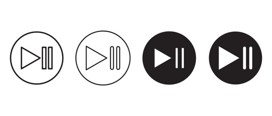 Play and pause icon set. isolated on white background in black and white style.
