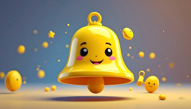 Cute yellow bell character in 3D render