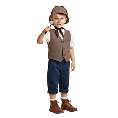 Child in Detective Costume Holding Magnifying Glass