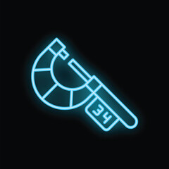 Blue neon caliper measuring tool icon glowing on a black background