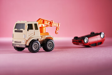  tow truck and  a accident red car.