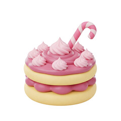 Whimsical Cartoon Dessert with Pink Frosting and Candy Cane