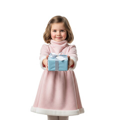 Stylish Child in Silver Puffer Jacket Walking on White Background