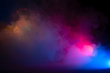 Mysterious colorful smoke billows across a dark background illuminated by vibrant lights