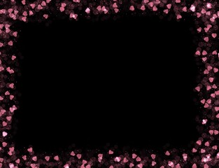 frame of glittering hearts on a black background