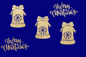 Seamless Christmas pattern with the inscription "Christmas bells"