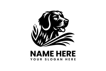 Black and White Dog Logo with Natural Surroundings.