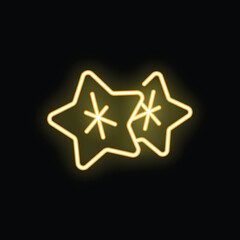Two neon yellow stars are shining brightly on a black background