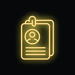 Glowing yellow neon icon of identification cards hanging from a bulletin board