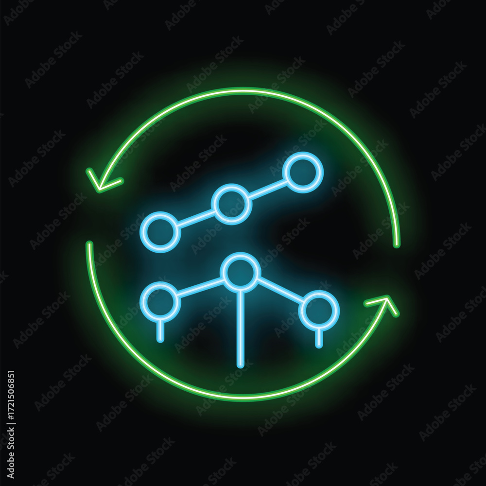 Aufkleber glowing neon icon representing data analysis and the identification of recurring patterns within a s