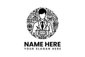 Doctor Logo with Medical Supplies and Nature Elements.