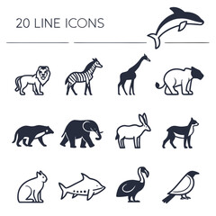 20 Minimal Flat Animal Vector Icons – Vibrant Colors with Bold Outlines