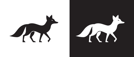 Fox silhouette icons. in black and white isolated on white background.
