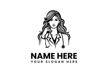 Elegant Black and White Female Doctor Logo Design.