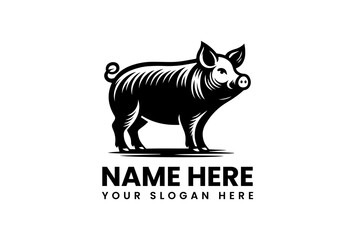 Elegant Black and White Pig Logo Design.