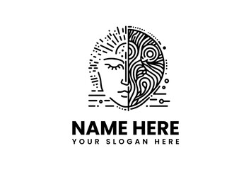 Elegant Black Line Art Face Design with Divided Features.