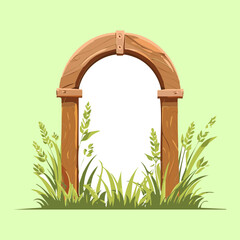 Wooden Arch with Greenery and Lush Plants, Idyllic Garden Gate Scene

