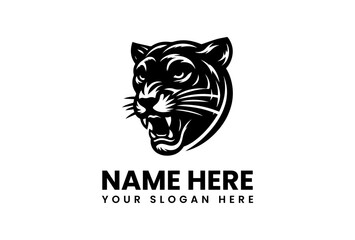 Fierce Black Panther Head with Open Mouth and Sharp Teeth Silhouette 1.