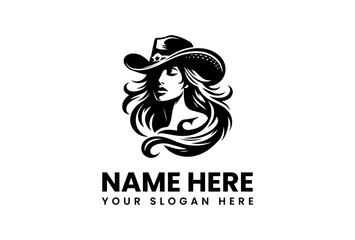 Elegant Cowgirl Logo Design Serene Woman in Western Hat.