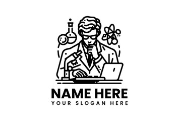 Focused Scientist with Laboratory Tools and Laptop.