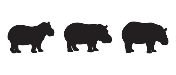 hippopotamus silhouette. isolated on white background in different sizes.