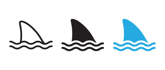Shark fin icon set. isolated on white background in black and blue color.