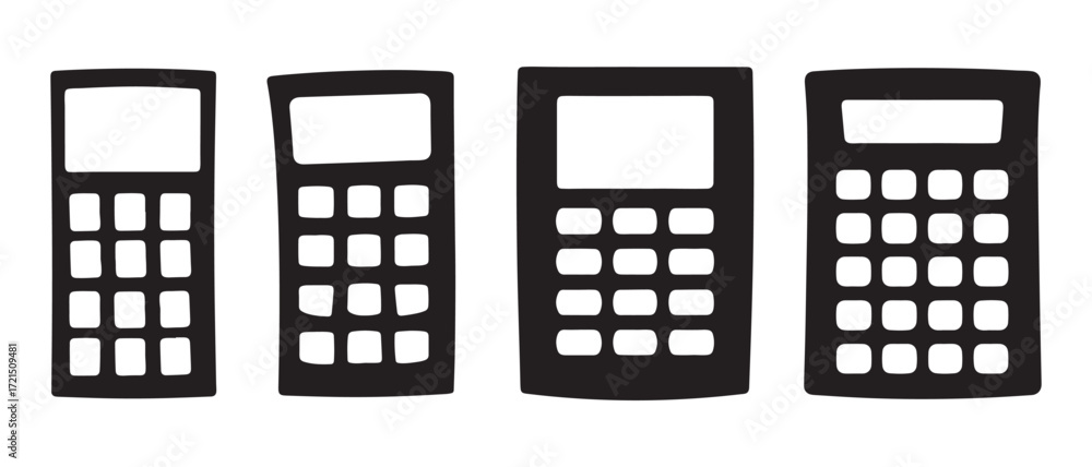 Poster calculator icons set. isolated on white background in different styles.