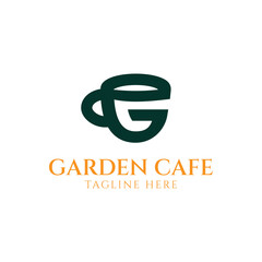 Garden Cafe Logo Template - Modern and Creative Cafe Logo for Letter G - Minimalist Cafe logo of a cup.