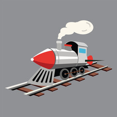 Vintage Steam Train Locomotive Illustration on Railway Track