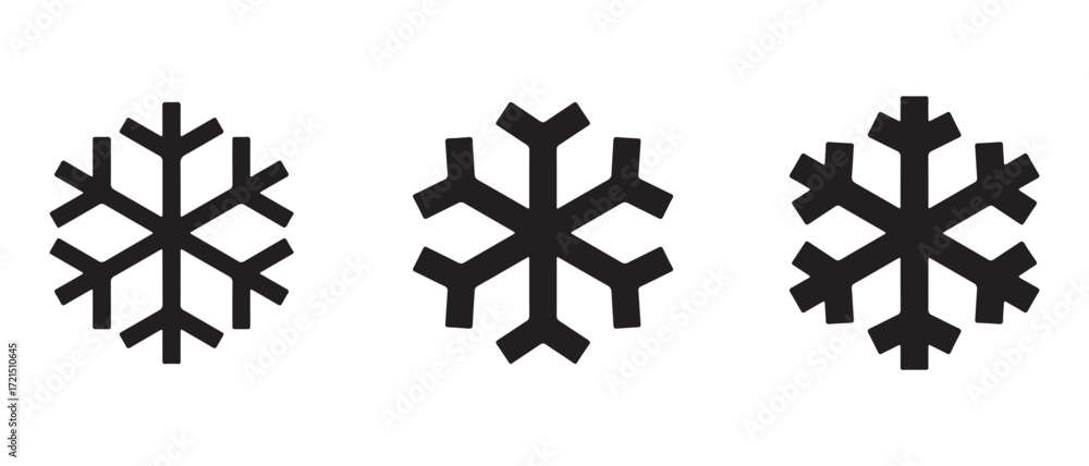 Poster black snowflake icons. isolated on white background in a horizontal row.