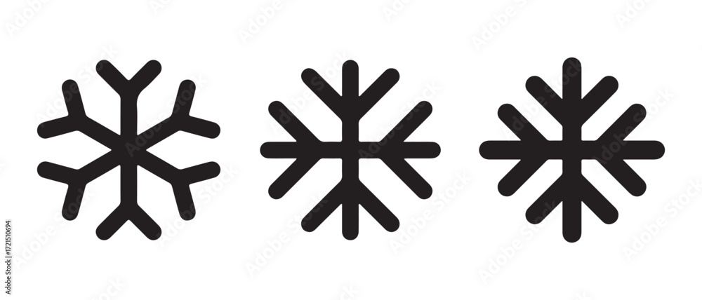 Poster black snowflake icons. isolated on white background in a horizontal row.