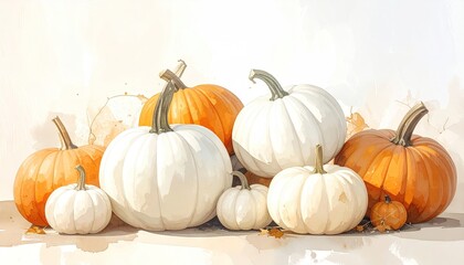 Autumn Pumpkins Displayed in a Group.