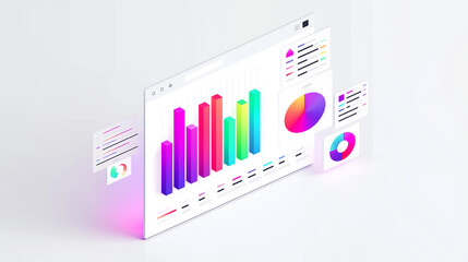 Marketing dashboard with colorful bar charts and futuristic digital layout, modern analytics illustration
