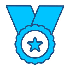 Award Icon In Blue Monochrome Flat Design, Vector Illustration