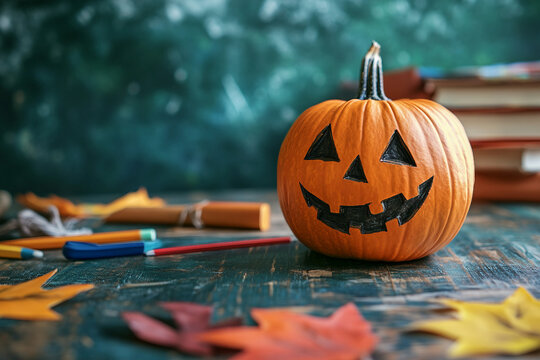 Kids carving pumpkins at a Halloween event generative AI
