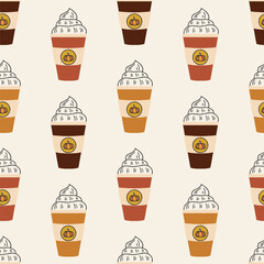 Pumpkin Spice Latte Vector Seamless Pattern
