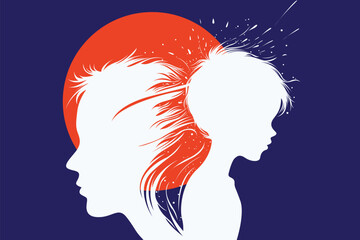 Father and Son Duality – Abstract Childhood Trauma and Inner Conflict Illustration