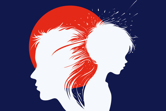 Father and Son Duality – Abstract Childhood Trauma and Inner Conflict Illustration