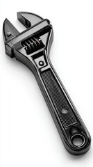 Obraz premium Close up view of a silver adjustable wrench isolated on a white background.