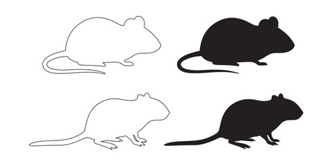 mouse silhouettes. in black and white isolated on white background.