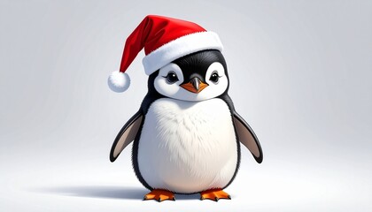 Fototapeta premium Cute Penguin Wearing Santa Hat Vector