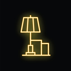 Neon yellow table lamp shining in darkness, minimalist design and elegance