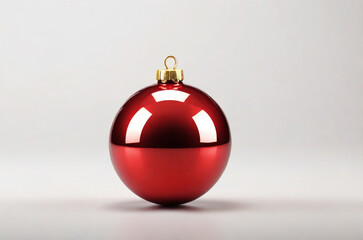 Red Christmas Ornament Ball with Gold Details on White Background