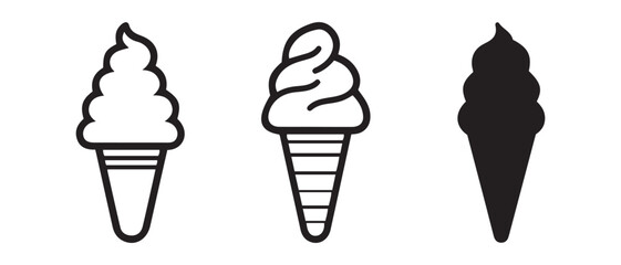 ice cream cones icons. isolated on white background for a hot summer day.