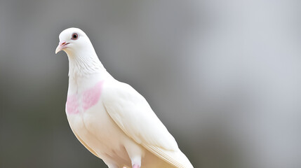 White jacobin pigeon standing alone against a clear background © Hector