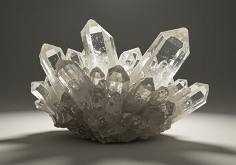 A radiant cluster of natural clear quartz crystals, a symbol of healing energy and geological beauty