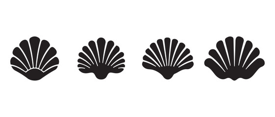 black seashell silhouettes. isolated on white background for design use.