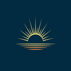 Sunrise Logo - Abstract Golden Sun Symbol with Reflection on Dark Background