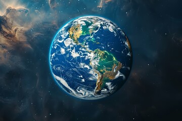 Obraz premium Stunning depiction of earth with a vibrant blue atmosphere against a cosmic space backdrop