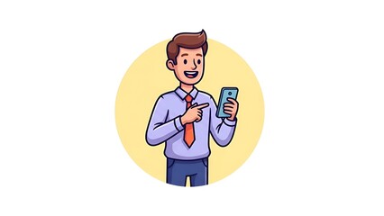 Fototapeta premium Man using smartphone mobile app for business communication technology and social media marketing vector art on transparent background